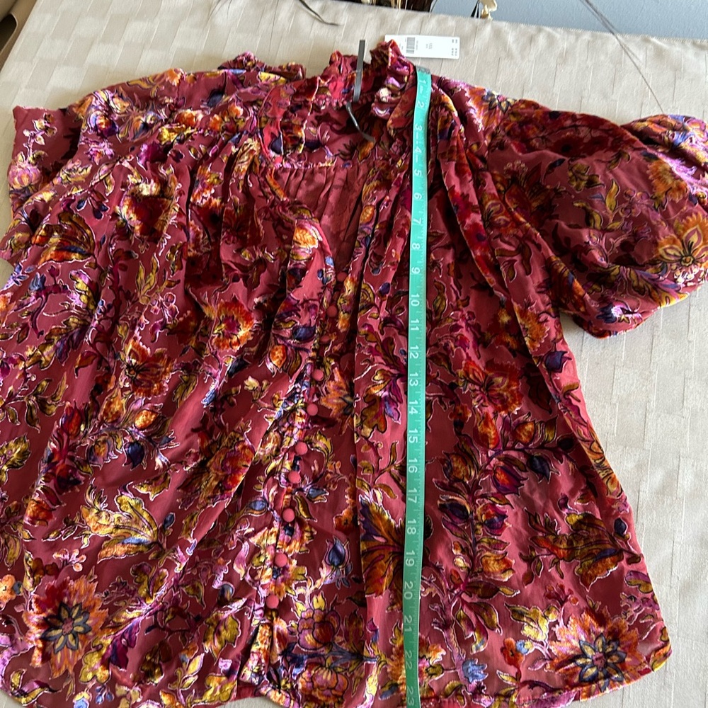 NWT Anthropologie The Estela Burnout Sheer Floral Printed Blouse in Maroon - Picture 13 of 14